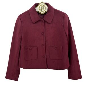 Philosophy Burgundy Faux Suede Cropped Jacket Women's SMALL Collar Button Front